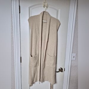 ​LOFT Cream Ribbed Long Knit Vest Cardigan - Large